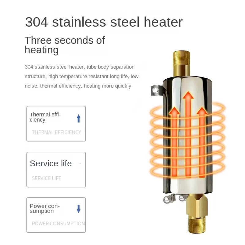 (image for) 3000W/3800W Electric Instant Tankless Water Heater 304 Stainless Steel IPX4 Waterproof Compact Design US/EU Plug Quick Heating for Kitchen Washbasin